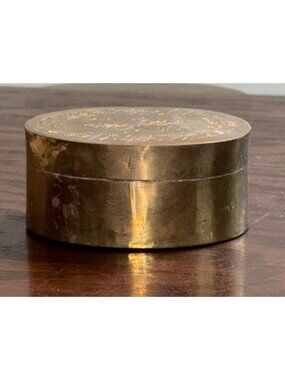Vintage Indian Brass Oval Trinket Box With Engraved Floral Design